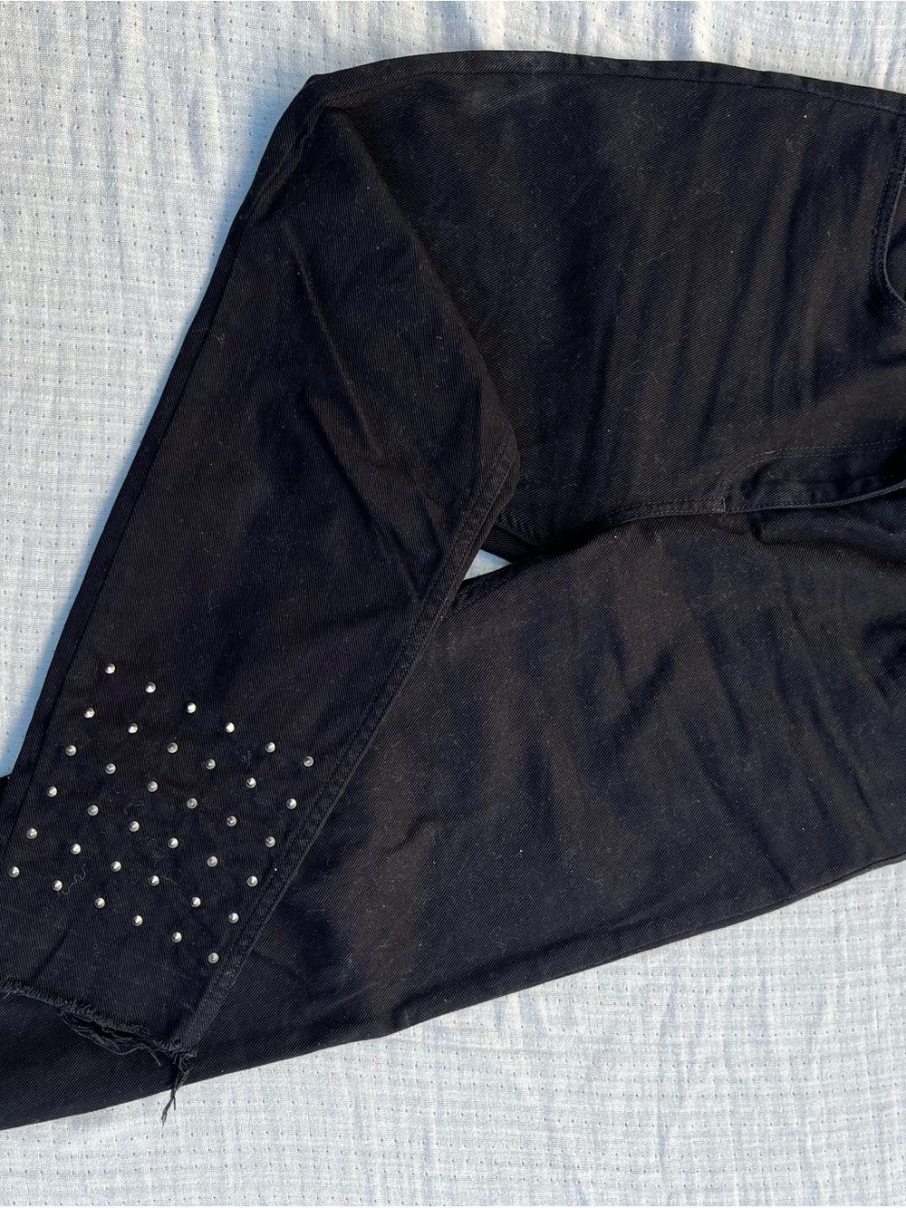Sandro Black Straight-Leg Jeans with Studded Hem
